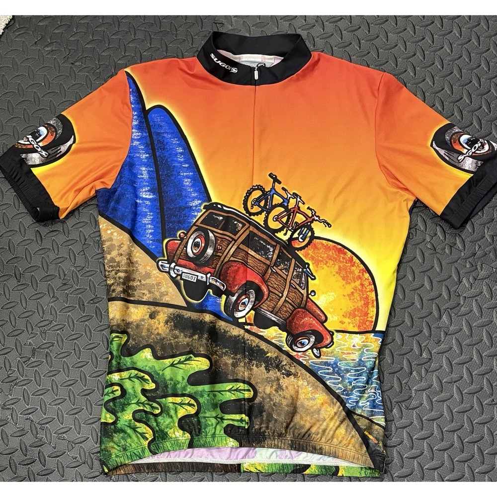 Vintage Sugoi Technifino MTB Cycling Jersey Woody Wagon All-Over Print Canada XL